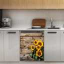 Dishwasher Magnet Cover Retro Wooden Sunflower Reusable Dishwasher Magnetic Cover Sticker Decorative Dish Washer Door Cover Panel for Home Kitcen Appliance, 24"L x 24"W