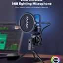 Wireless Microphone with ANC Noise Cancellation, RGB Lighting, Gooseneck Tripod, Dual Mode Wireless/USB-Cfor Live Streaming, Recording, Computers & Phones