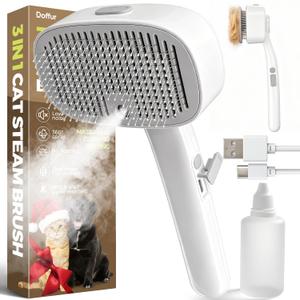 Cat Steam Brush for Dogs and Cats - Dog Steam Grooming Rechargeable Brush for Shedding Control - Self Cleaning Spay Comb with Mist and 2 Mins Timer for Long & Short Haired Pets (Milky White)