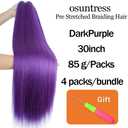 Osuntress Purple Hair Extensions 30 Inch 4 Packs, Long Pre Stretched Braiding Hair for Kids Braids, Dark Purple Synthetic Fiber total 60 Inch