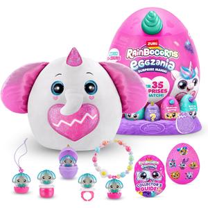 Rainbocorns Eggzania Surprise Mania Series 1 (Elephant) by ZURU, Collectible Plush Stuffed Animal, Surprise Eggs, 5 Mini Eggs, Stickers, DIY Jewelry, Slime, Ages 3+ for Girls, Children