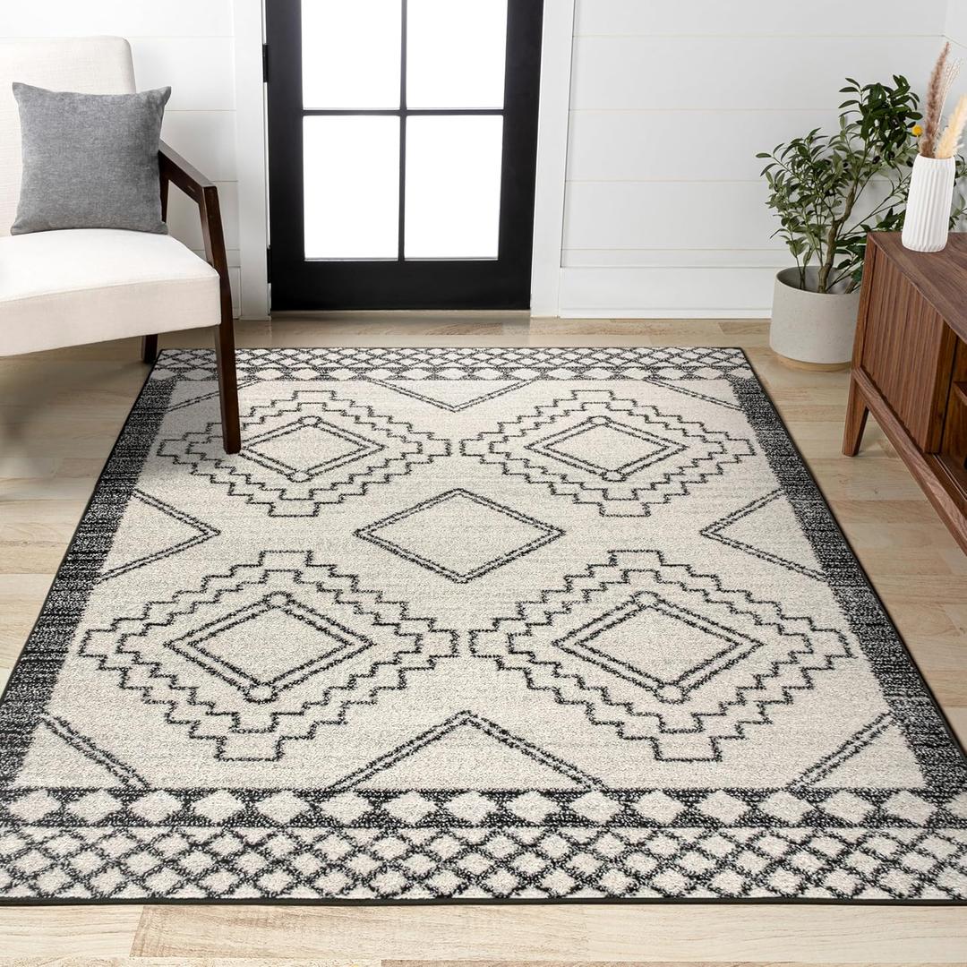JONATHAN Y Amir Moroccan Beni Souk Cream/Black Indoor Area Rug, 8x10, Bohemian, Scandinavian, Easy-Cleaning for Living Room, Bedroom, Kitchen, Pet Friendly, Non-Shedding (MOH200A-8) (7'9" x 10' (Rectangular))