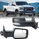 Passenger Side Mirror For 2019 2020 2021 2022 2023 2024 Ram 1500 Mirrors with Heated Power Folding Power Glass Turn Signal Puddle Lights Black Replace 68276500AH (R-10 Pins, Textured)