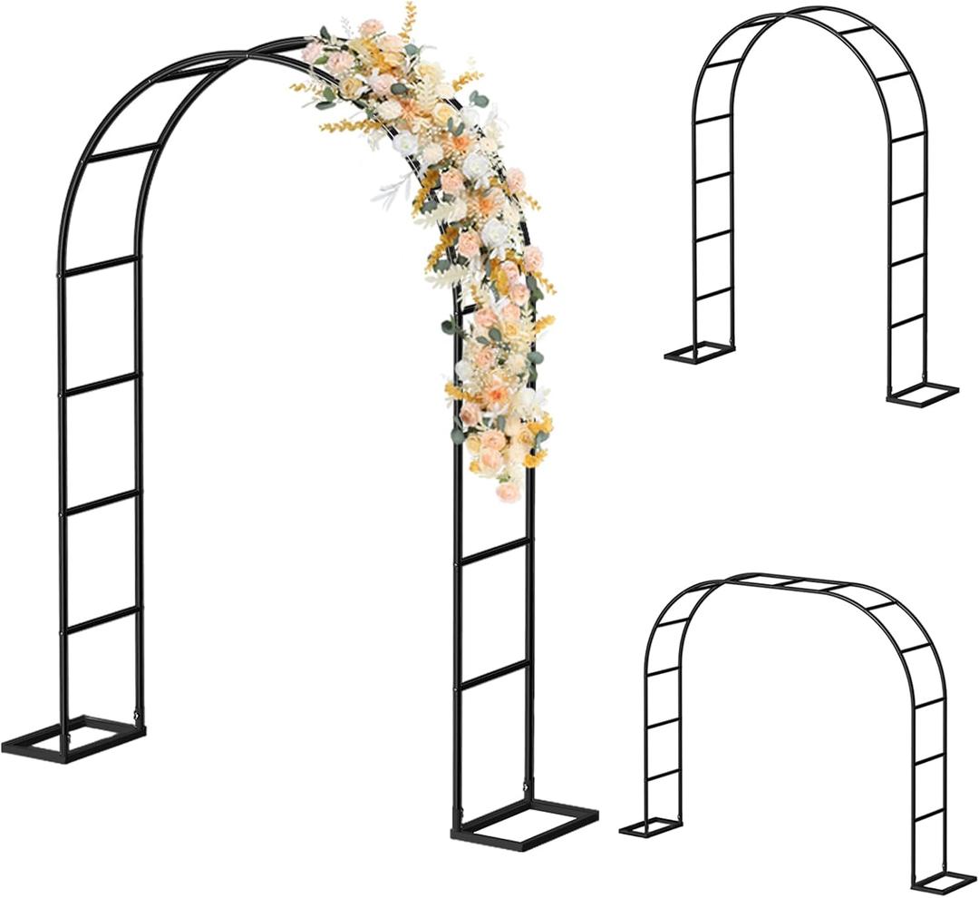 HEOMU Garden Arch Trellis, Metal Garden Arbor with Base, 5.3'W x 7.6'H or 7.9'W x 6.3'H, Assemble Freely 2 Sizes, Arch Trellis for Climbing Plants Outdoor Wedding Bridal Party Decoration, Black