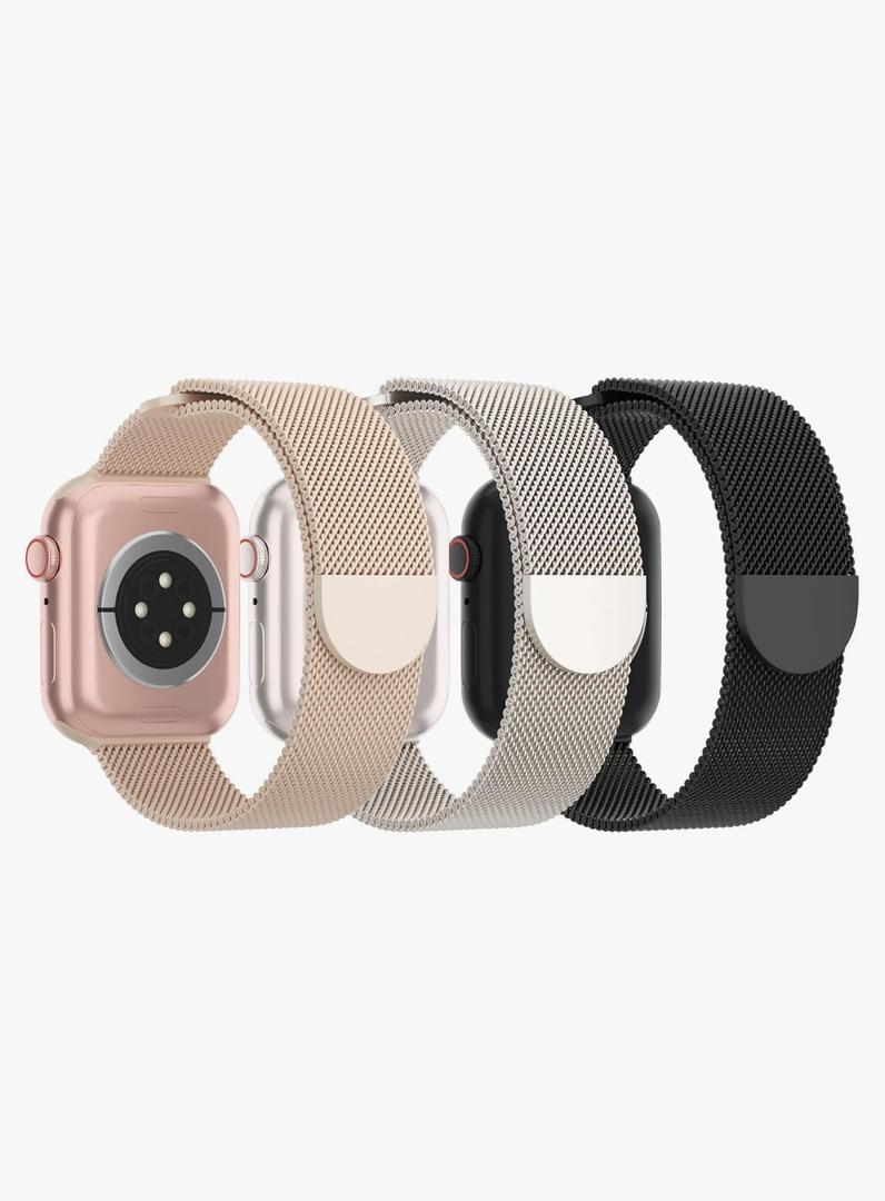 3 Pack Metal Mesh Loop Compatible with Apple Watch Band 38mm 40mm 41mm 42mm 44mm 45mm 46mm 49mm Women Men, Stainless Steel Magnetic Clasp Strap for iWatch Series 11 10 9 8 SE 7 6 5 4 3 2 1 Ultra 38,40,41 mm