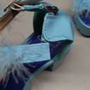 YSMIIH Women'S Faux Fur Chunky Heel Sandals Platform Open Toe Fuzzy Ankle Strap Sexy Colorful Wedding Dress Heels (6.5, Blue)