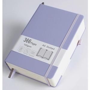 Thick Bullet Notebook with 366 Numbered Pages, A5 Dotted Journal for Writing with 100GSM Dot Grid Paper, Hardcover Leather Notebooks for Women Men School Note Taking Work Diary, 5.7"x8.3" Lavender