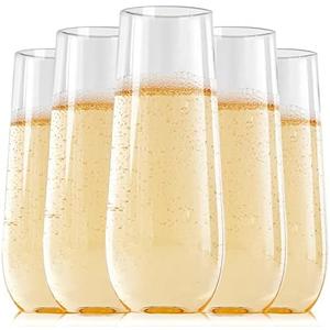 FOCUSLINE 24 Pack 9 Oz Clear Plastic Champagne Flutes, Stemless Plastic Champagne Glasses Clear, Heavy Duty Toasting Glasses, Shatterproof and Disposable Cups Perfect For Any Party