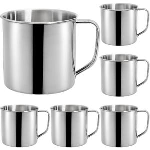6 Pack Stainless Steel Coffee Mug with Handle, 18.5 Oz Metal Camping Coffee Cup, Unbreakable Portable Hiking Cup Tea Water Drinking Cups for Outdoor Travel, Picnics, Hot Cold Drinks