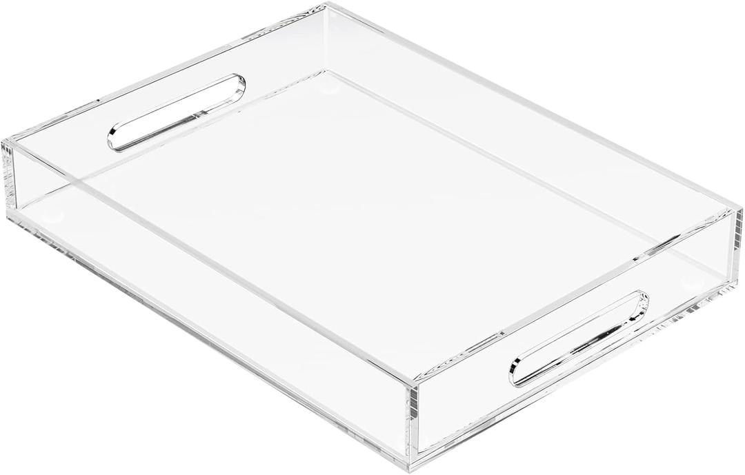 KOTEMON Acrylic Serving Tray with Handles-16x12x2.36Inch-Decorative Tray Letter Tray Organizer for Ottoman Coffee Table Countertop, Clear