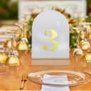 Wedding Table Numbers 1-20, Acrylic Arch Signs with Natural Wood Stands Holders, Rustic Table Decor for Reception & Parties (Frosted Gold)