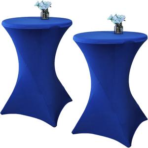 2 Pack 24x43 Inch Royal Blue Cocktail Tablecloth Spandex Round Fitted Table Cover for Wedding Banquet Event Party
