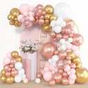 Amandir 153pcs Rose Gold Balloon Garland Arch Kit, Different Sizes 18 12 10 5 inch Pink White Gold Latex Metallic Confetti Balloons for Girls Graduation Birthday Bridal Baby Shower Party Decorations