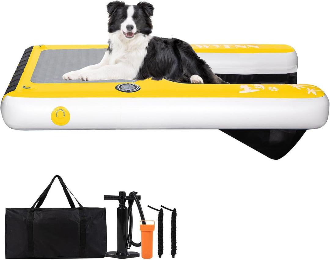 Inflatable Dog Dock Ramp Boat Pool Ramp for Large Dog Up to 200 lbs (58" x 38" Yellow)