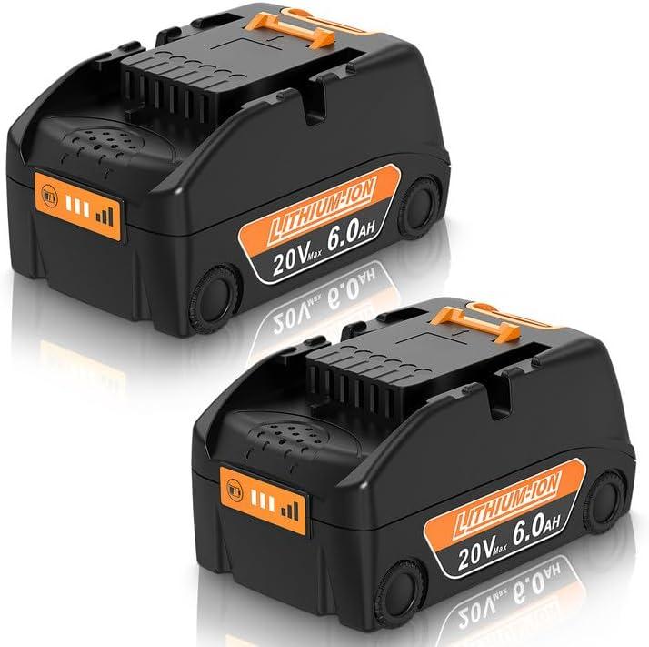 Amityke 2-Pack 20V 6.0Ah Replacement for Worx Battery 20V, Compatible with Worx Battery 20 Volt WA3512 WA3520 WA3522 WA3525 WA3575 Cordless Power Tools