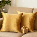 2 Pack 18x18 Pillow Cover Velvet Pillow Covers, Square Throw Pillow Covers for Living Room Decorations Throw Pillow Case, Throw Pillow Cover Cushion Cover for Home Sofa Bedroom Car, Golden
