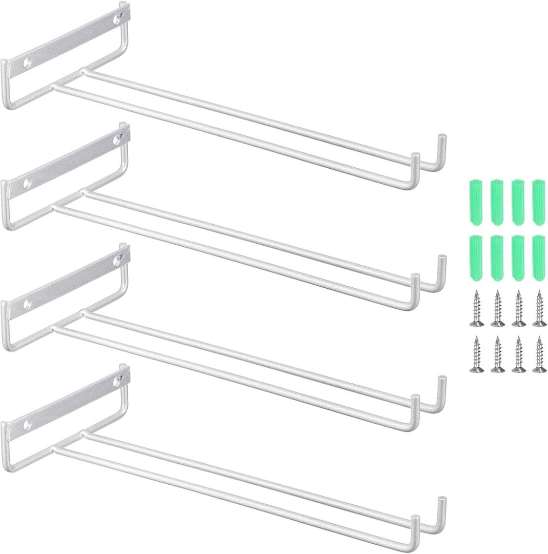 uxcell 4Pcs Wine Glass Rack, 10.43 Inch Iron Wine Glasses Rack Under Cabinet Stemware Rack - Wall Mountable Wine Glass Holder Storage Hanger for Bars Coffee Restaurants Kitchens, Silver