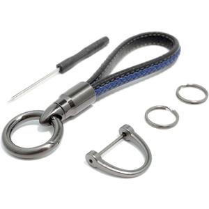 Leather Keychain Car Key Chain Key Fob Holder Mens Leather Keyring Zinc Alloy Women Car Keychain Rotatable - Black/Blue