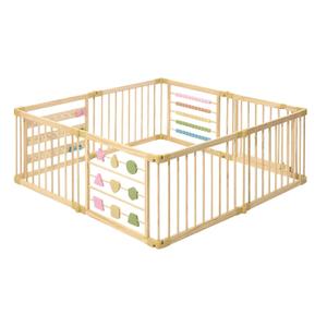 ZETY Natural Wood Baby Playpen  8 or 10 Panel Foldable Play Yard with Door Panel and Built-in Toys, CPC Certified & SGS Tested