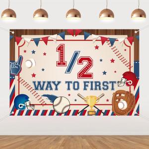 Baseball Half Birthday Decorations, 1/2 Way to First Backdrop Banner Baseball Party Background for Baby Boy Sports 6 Months 1/2 Half Way to One Birthday Party Supplies