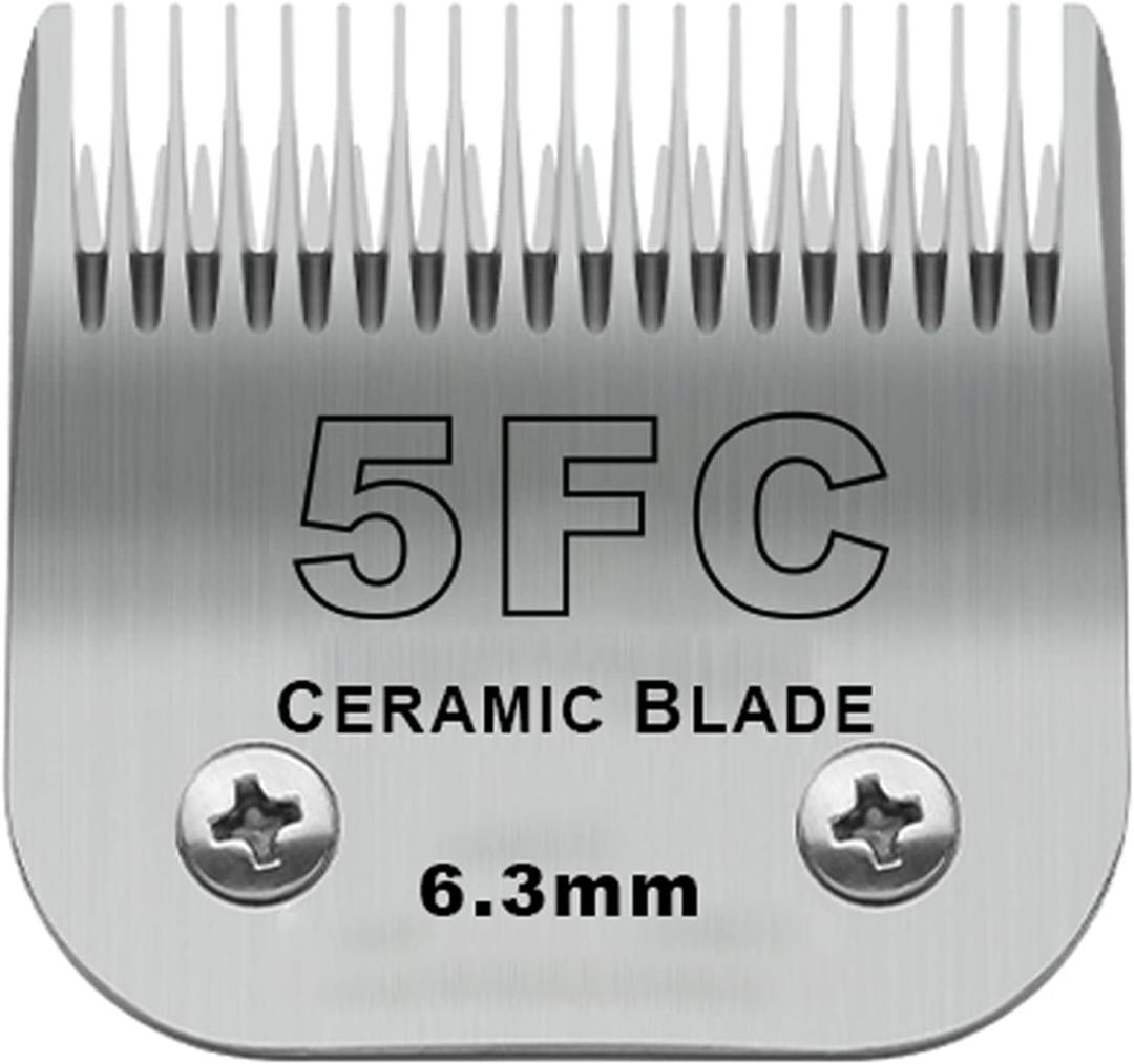 Detachable Pet Dog Grooming Clipper Ceramic Blades,Compatible with Andis Size 5FC 1/4(6.3mm) Cut Length,Compatible with Oster A5,Wahl KM10 Series Clippers (Silver)
