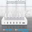 SooPii 60W 6-Port Charging Station for Multiple Devices, PD 20W USB C Fast Charging for lPhone 14/13/12,6 Short Cables Included, 2 in 1 Holder,for Phones,Tablets and Others,White