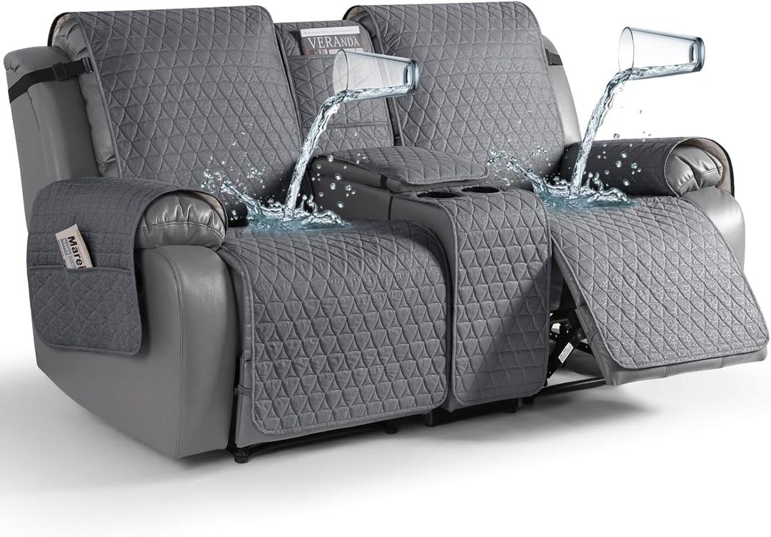 TAOCOCO 100% Waterproof Loveseat Recliner Couch Covers with Console,Double Reclining Couch Cover Non-Slip Sofa Slipcovers Washable,Furniture Protector Covers for Dog,Pets(2 Seater,Dark Gray)