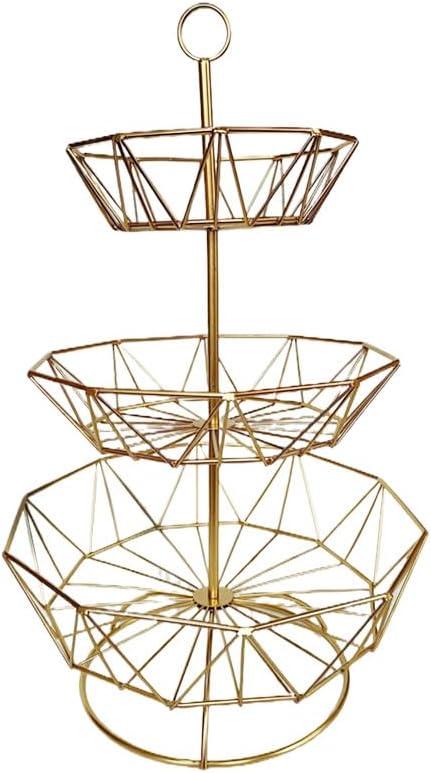 3 Tier Fruit Basket Bowl Stand for Kitchen Counter, Tiered Metal Wire Serving Stand Holder, Vegetable Storage Basket Organizer Trays, Detachable Multi Layer Snack Food Dessert Display Stand (Gold)