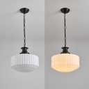 Vintage Ribbed Milk Glass Pendant Light Fixture, Mid‑Century Modern Chandelier, Antique Schoolhouse Pendant Lights for Kitchen Island, Dining Room, Entryway, Hallway, E26 Base,Matt Black