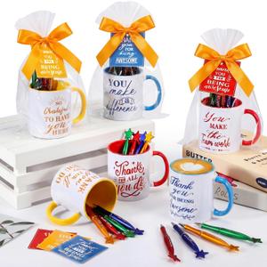 Baderke 6 Set Employee Appreciation Gifts Include Thank You Staff Mug Gift Set 12 oz Appreciation Mugs Inspirational Pens Tags for Employee Staff Team Group (Red Yellow Blue,Vivid)