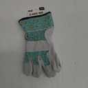 MUD Classic Split Leather Cowhide Palm and Knuckle Strap Work Gloves, Teal Floral Pattern, Cotton Backing, Tear Resistant, Safety Cuff, Blue, Medium/Large (MD71002TF-WML)