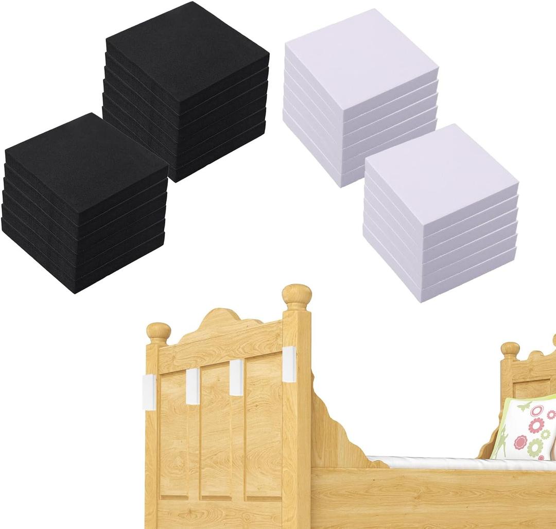 24pcs Headboard Stoppers for Wall, 2.4x2.4x0.4 Inch EVA Foam Anti-Shake Bed Noise Bumpers Headboard Wall Protector Stabilizer Fixings Pads Gap Filler for Furniture Protection (White, Black)