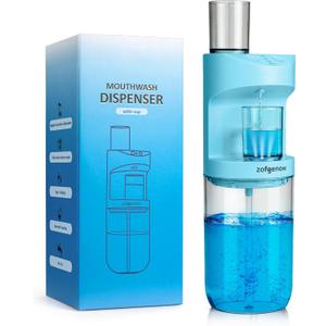 ZOFGENOW Automatic Mouthwash Dispenser for Bathroom,Bathroom Accessories 19.4 Fl Oz Dispensers with Magnetic Cups,Wall Mounted Dispenser,Suitable for All Age Groups,Blue