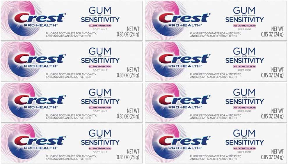 Crest Pro Health Gum and Sensitivity Toothpaste for Sensitive Teeth, Soft Mint, Travel Size 0.85 oz (24g) - Pack of 8