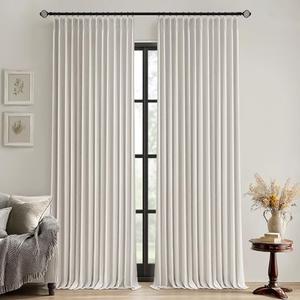 MIULEE Birch Pinch Pleated 100% Blackout Linen Curtains 96 Inch Length 2 Panels Set, Black Out Memory Trained Pleat Curtains Light Blocking Room Darkening Drapes for Bedroom Living Room Window