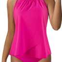 SUUKSESS Women Tummy Control Tankini Bathing Suit Ruffle High Waisted Swimsuit (Medium, 60 Hot Pink)