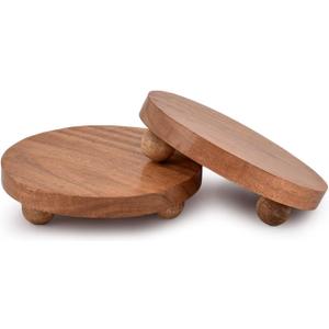 NIRMAN Display Stand Round Acacia Wood Stand for Display Wooden Stand for Kitchen/Bathroom Counter/Plant Stand (5.5" x 5.5" x 1.5"), (Set of 2)