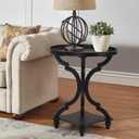 Wnutrees Farmhouse Round Accent End Table, Rustic Side Table Nightstands for Living Room, Wood Tray Top, Handcrafted Finish, Set of 2, Black, No Power strip