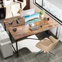 Huuger Computer Desk, 63 Inch Office Desk, Gaming Desk with Storage, Writing Desk Work Desk for Home Office, Study, Modern Simple Desk, Large Legroom, Metal Frame, Rustic Brown