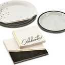 Hallmark Black and Gold Party Supplies (16 Round Dinner Plates, 16 Round Dessert Plates, 16 Beverage Napkins, 16 Dinner Napkins) for Weddings, Graduations, Engagements