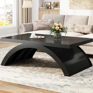 HSH 47" Modern Rectangle Wood Coffee Table for Living Room, Black Oak