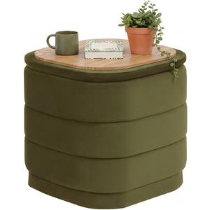 B FSOBEIIALEO Velvet Storage Ottoman with Tray, Square Folding Ottoman with Storage Coffee Table Foot Rest for Dorm Room, Living Room Olive, 15"x15"x15"
