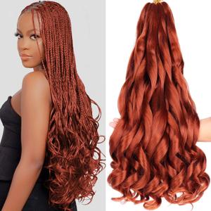 COOKOO 9 Packs 22 Inch Ginger French Curl Braiding Hair 75g/Pack Premium Bouncy Braids Hair for Black Women Pre-Stretched Wavy Texture Braiding Synthetic Hair Extensions for Butterfly Locs 350#