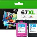 67XL Printer Ink Replacement for HP 67 Ink Cartridges Black 2 Combo Pack DeskJet 2755e 2700 4155e 2800e 2700e Envy 6055e 6000 6455e 6400 6458e Printer Ink 67 XL (Black + Tricolor, 2 Pack)
