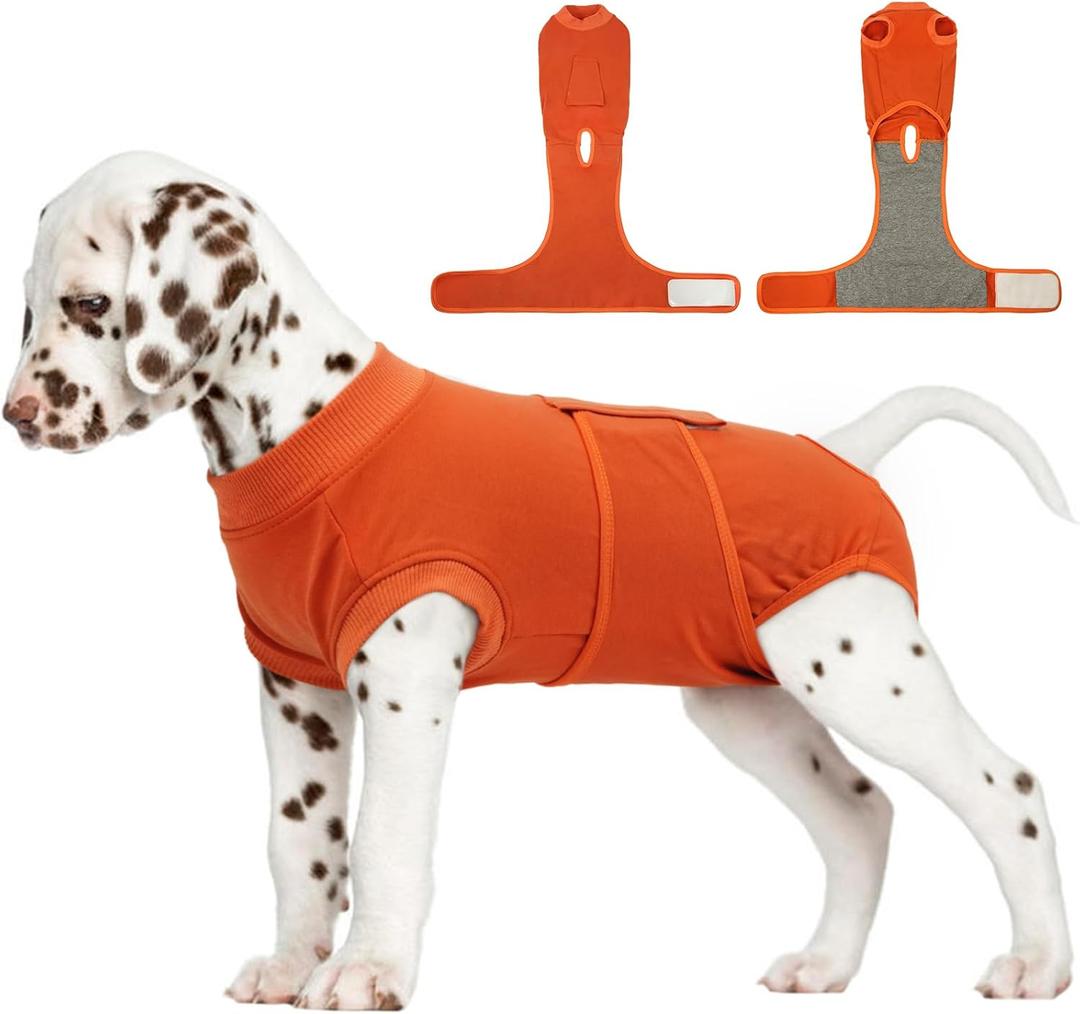 FUAMEY Dog Recovery Suit Male,Dogs Surgery Neuter Suits Puppy Spay Shirts for Female Protect Dog's Skin Anti Licking Abdominal Wounds Doggie Onesie Pet Bodysuit Alternative to Cone Orange S (S(back:11.4-13.4in,wt:7-15lbs))