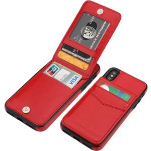 KIHUWEY Compatible with iPhone X/Xs Case Wallet with Credit Card Holder, Premium Leather Magnetic Clasp Kickstand Heavy Duty Protective Cover for iPhone Xs/X 5.8 Inch(Red)