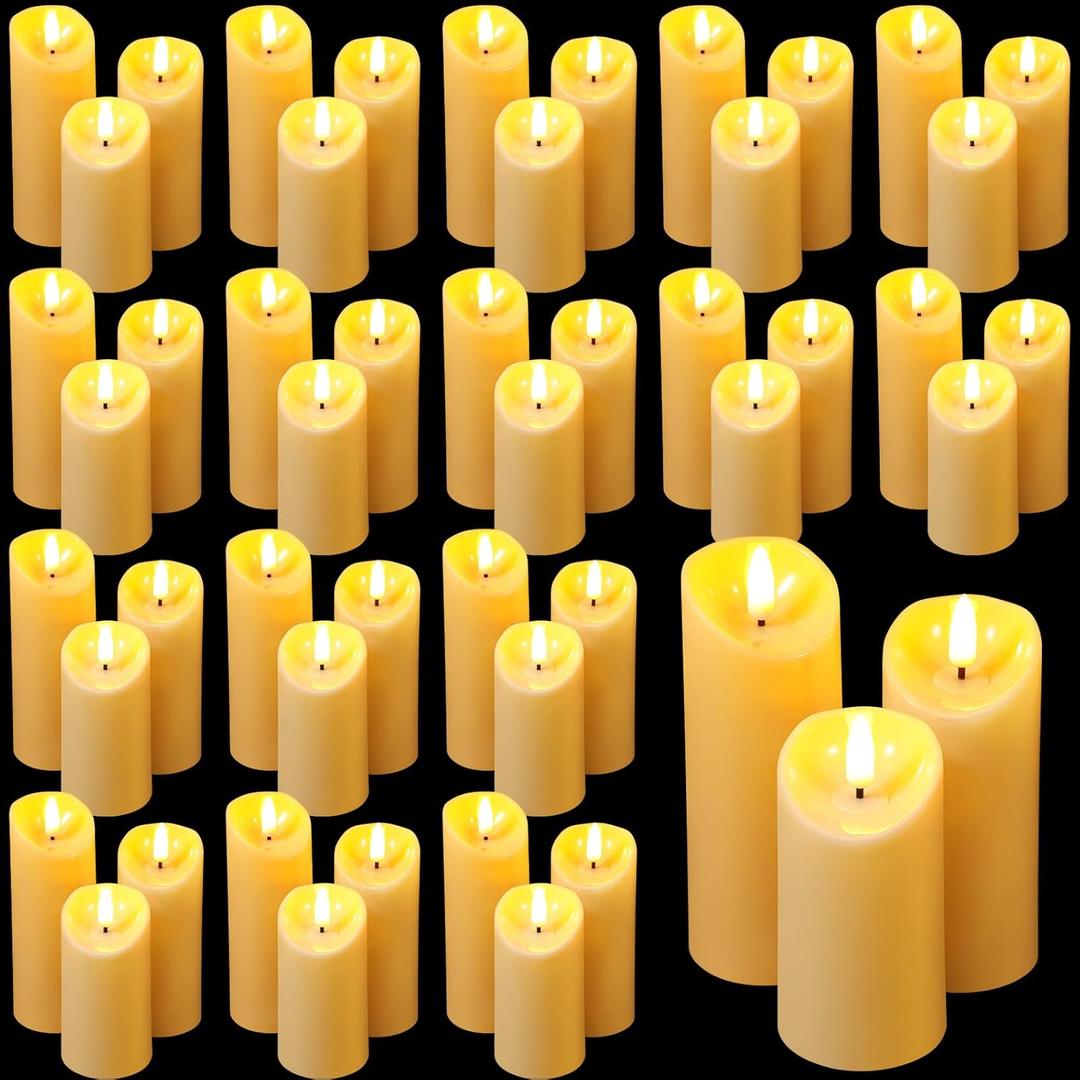 48 Pcs Large Flameless Candle Bulk Flameless Pillar Candles Decor for Valentine Romantic Night for Him 2 Aa Battery Operated (Not Included) Candles for Proposal Wedding Communion Church