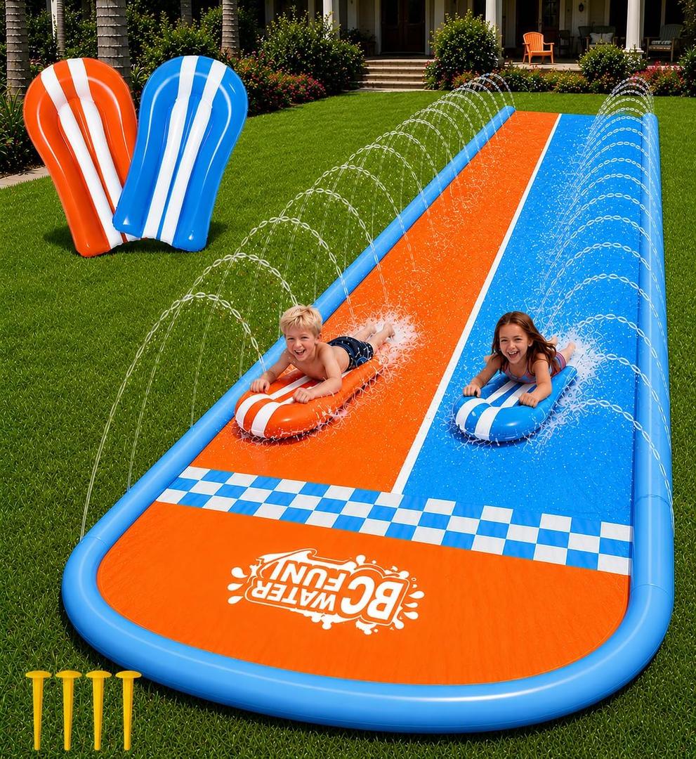 Water Slide with 2 Bodyboards - 22.5ft Water Slides for Kids Backyard, Premium Muti-Way Sprinkler System Slip and Slide for Kids, Summer Outdoor Play Equipment, A02