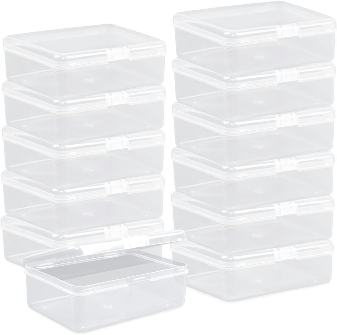Clear Plastic Beads Storage Containers Empty Mini Storage Containers Box,12 Pack Plastic Storage Container with Lids,Beads Storage Box with Hinged Lid for Beads,Earplugs,Pins (5 x 3.4 x 1.7 inch)