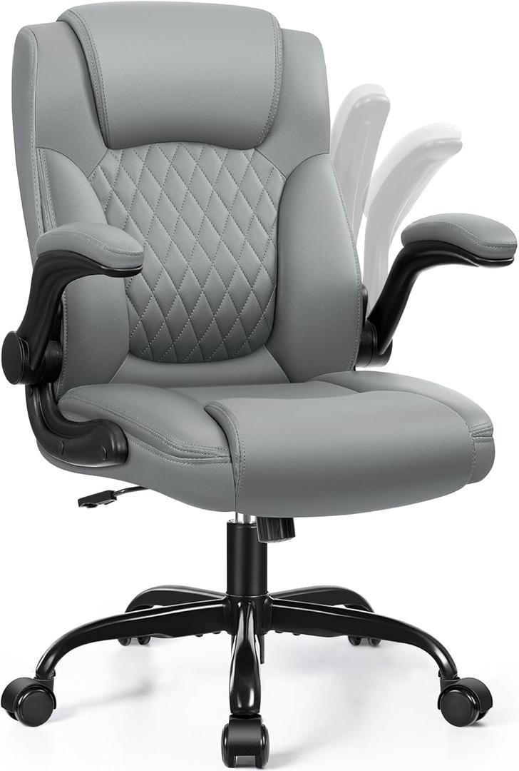 Leather Office Chair, PU Home Computer Desk Chairs with Ergonomic Back Support, 360Swivel FreeSmall Gaming Chair with Wheels and Adjustable Armrests, for Short People Use (1 Pack, Grey)